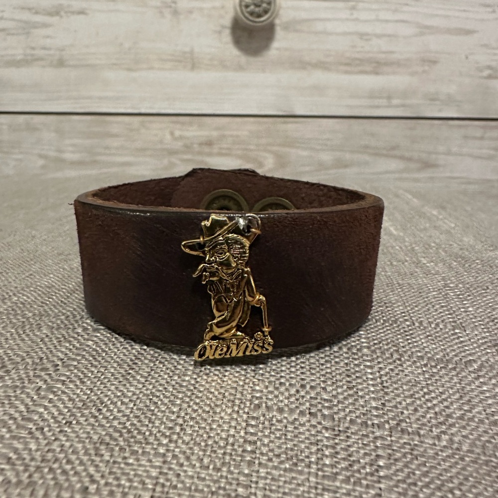 Made in the Deep South Ole Miss Rebel Brown Leather Cuff
